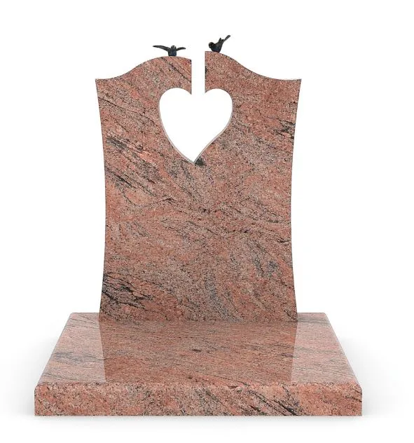 Monument funéraire personnalisé avec découpe cœur en granit rose